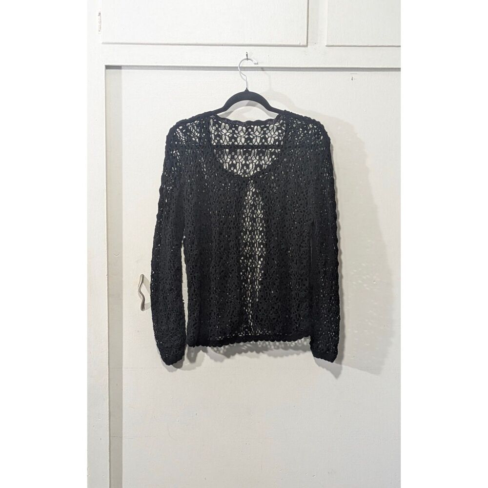 Y2K Style Black Eyelet Lace Cardigan